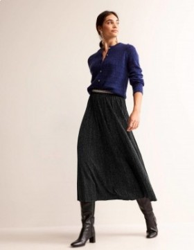 Black Women's Boden Jersey Metallic Pleated Skirts