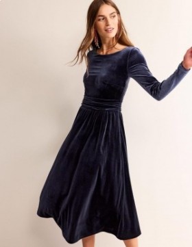 Navy Women's Boden Abigail Velvet Midi Dress