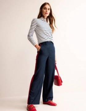 Navy Red Stripes Women's Boden Westbourne Wool Pants
