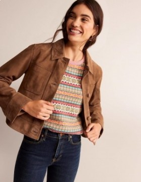 Brown Women's Boden Collared Suede Jacket