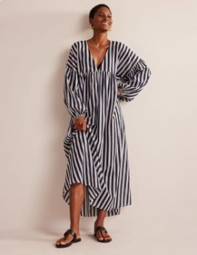 Blue White Stripes Women's Boden Maxi Empire Beach Kaftan Dress