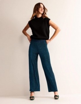 Green / Navy Stripes Women's Boden Jersey Metallic Pants