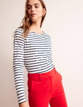 White / Navy Women's Boden Ella Long Sleeve Breton T shirts