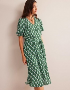 Green Women's Boden Smocked Cuff Midi Dress