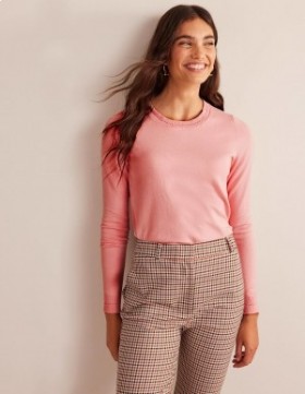 Pink Women's Boden Catriona Cotton Crew Sweater