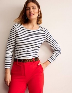 White / Navy Women's Boden Ella Long Sleeve Breton Tops