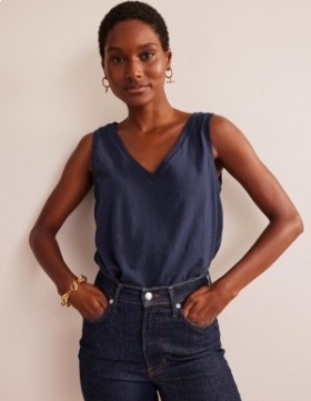 Navy Women's Boden Regular V-neck Slub Vest