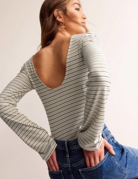 White Stripes Women's Boden Fluted Sleeve Jersey Tops