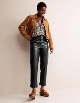 Black Women's Boden Tapered Faux-Leather Pants