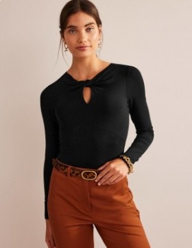 Black Women's Boden Knot Front Jersey Tops