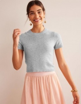 Grey Women's Boden Cropped Cashmere Tee Cardigan