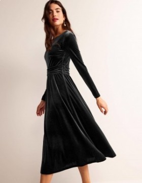 Black Women's Boden Abigail Velvet Midi Dress