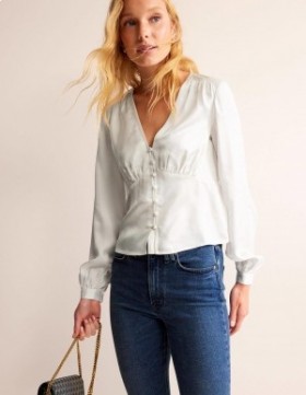 White Women's Boden V-Neck Tea Blouse Tops