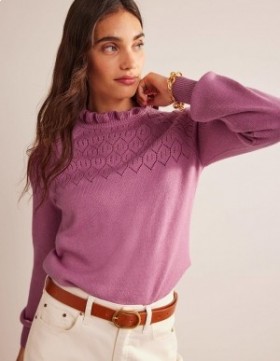 Purple Women's Boden Pointelle Detailed Sweater