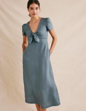 Deep Blue Women's Boden Tie Front Linen Midi Dress