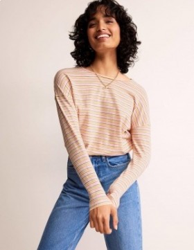 White / Multicolor Women's Boden Cotton Dropped Shoulder Tops