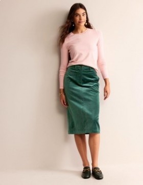 Green Women's Boden Margot Velvet Midi Skirts