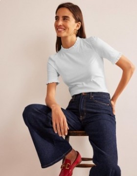 White Women's Boden Supersoft Frill Detail T shirts