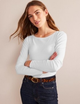 White Women's Boden Essential Boat-Neck Jersey Tops