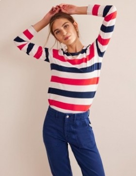 Pink Red Navy Women's Boden Bea Long Sleeve Breton T shirts
