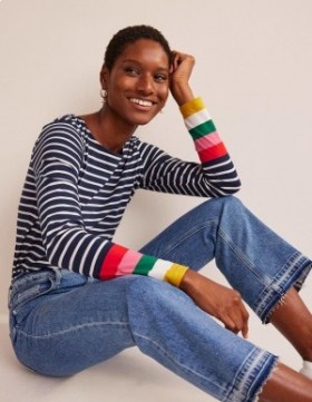 Navy / Multicolor Women's Boden Ella Long Sleeve Breton Tops