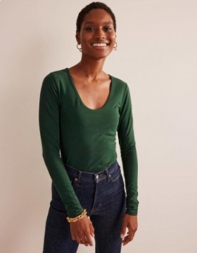 Green Women's Boden Double Layer Scoop Neck Tops