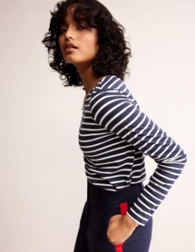 Navy / White Women's Boden Ella Long Sleeve Breton T shirts