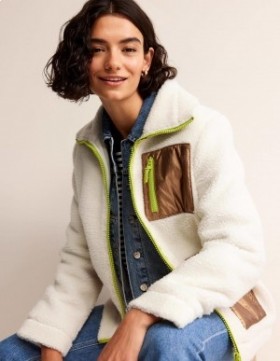 White / Metal Women's Boden Funnel-Neck Borg Jacket