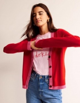 Red Women's Boden Alma Contrast Trim Cardigan