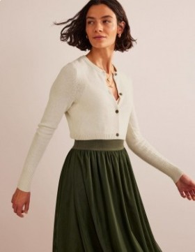 White Women's Boden Cropped Cashmere Crew Cardigan