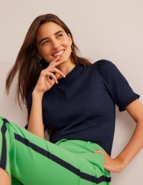 Navy Women's Boden Supersoft Frill Detail T shirts