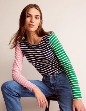 Green / Navy Women's Boden Ella Long Sleeve Breton Tops