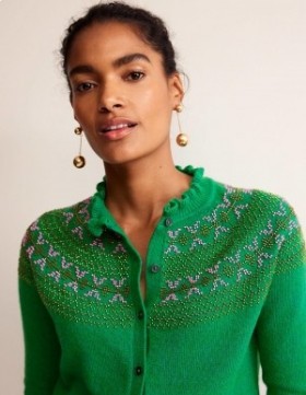 Green Women's Boden Embellished Yoke Cardigan