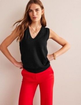 Black Women's Boden Catriona Cotton V-Neck Cardigan