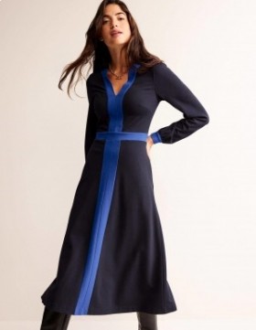 Navy Light Blue Women's Boden Colourblock Ponte Midi Dress