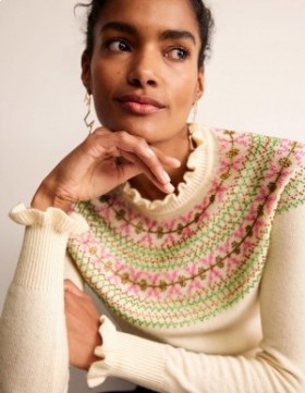 White Women's Boden Embellished Yoke Sweater