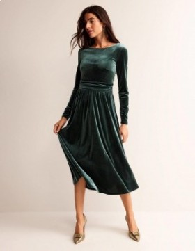 Green Women's Boden Abigail Velvet Midi Dress
