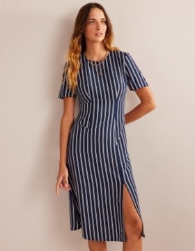 Navy White Stripes Women's Boden Striped Asymmetric Midi Dress