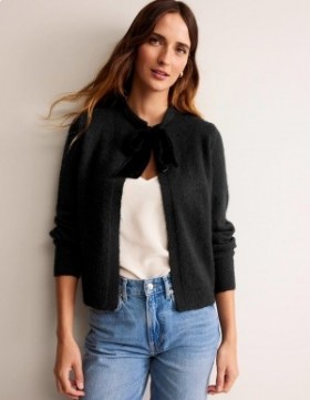 Black Women's Boden Fluffy Bow Cardigan