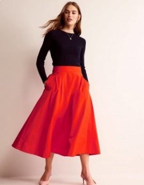 Red Women's Boden Taffeta Pull-on Midi Skirts