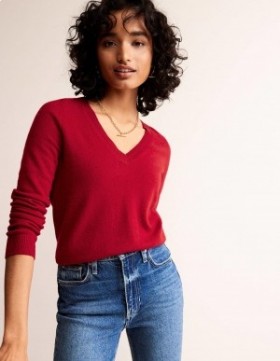 Red Women's Boden Eva Cashmere V-Neck Sweater