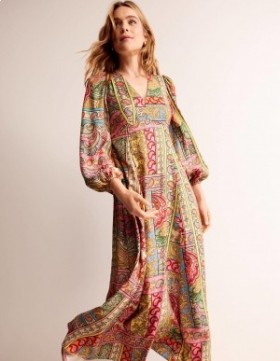 Multicolor Women's Boden Blouson Sleeve Maxi Tea Dress