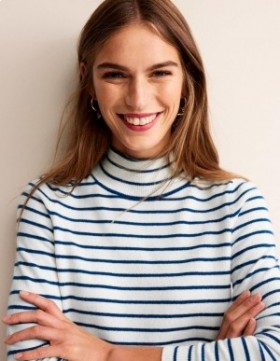 White / Navy Women's Boden Striped Cashmere Sweater