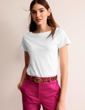 White Women's Boden Supersoft Boat Neck T shirts