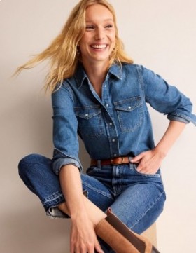 Blue Women's Boden Straight-Fit Denim Shirts