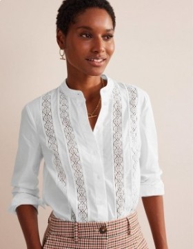 White Women's Boden Lace-Panelled Poplin Shirts
