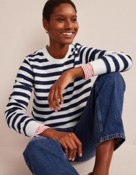 Navy / White Stripes Women's Boden Deep Rib Boxy Shirts