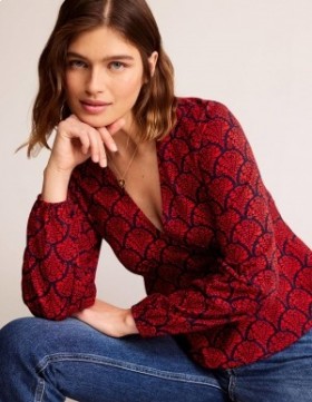 Red Women's Boden V-Neck Peplum Tops
