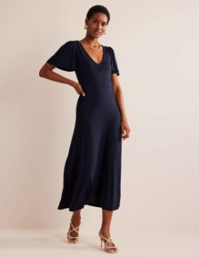 Navy Women's Boden V-Neck Jersey Midi Dress