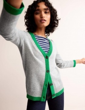 Grey / Green Women's Boden Alma Contrast Trim Cardigan